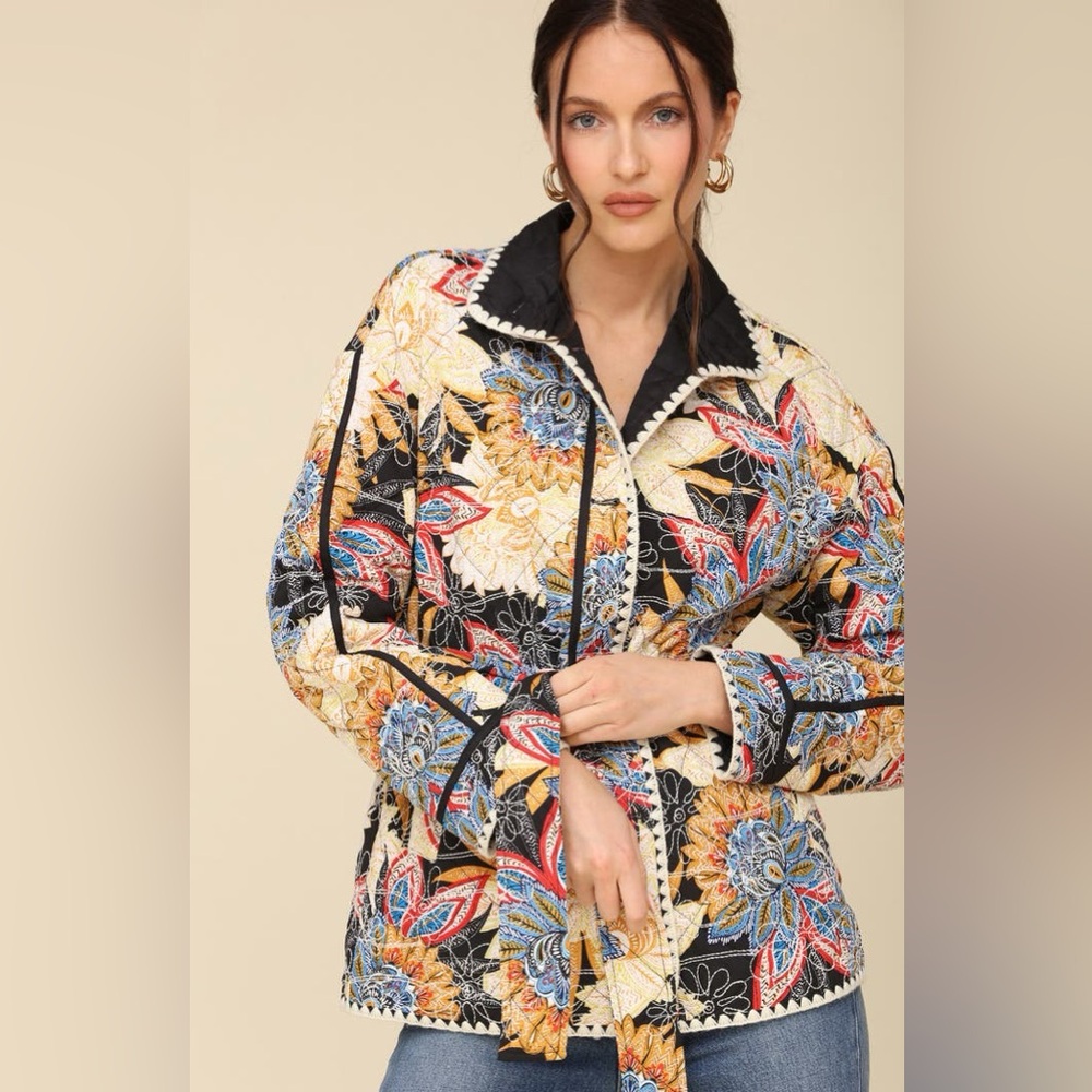 NWT 7 For All Mankind Multicolor Floral Quilted Jacket